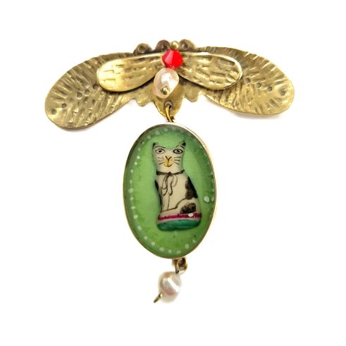 Small Oval Staff Cat Brooch