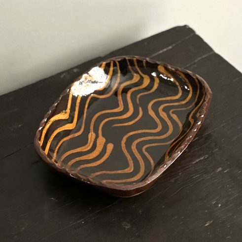 Rectangular Dish (black with slip trail yellow)