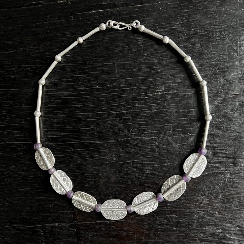 Amethyst and Seven Oval Leaf Necklace