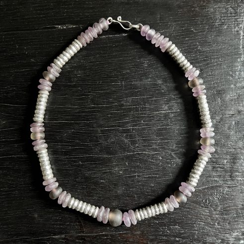Amethyst and Ribbed Bead Necklace