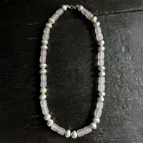 Amethyst and Handformed Oval Bead Necklace