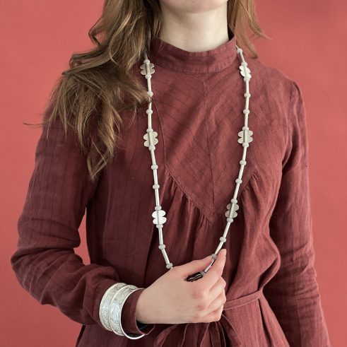 White Jade & White Precious Metal Necklace