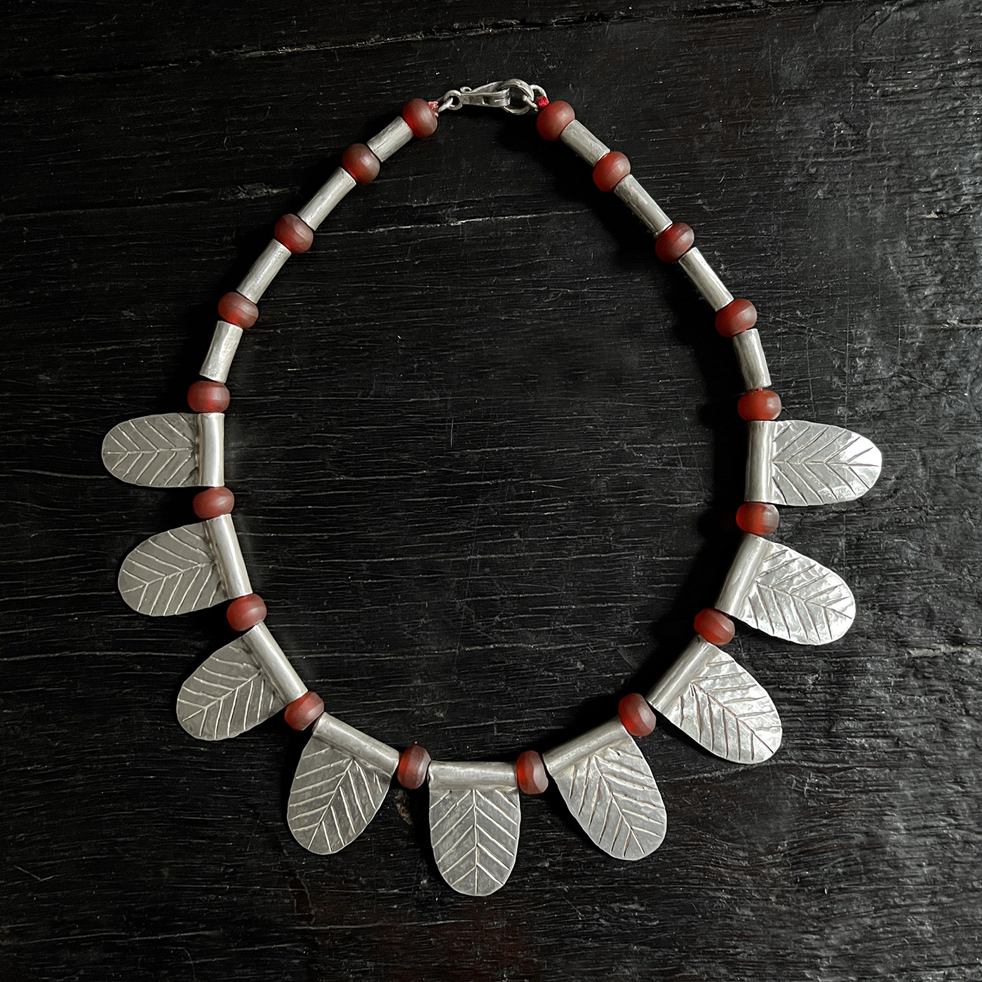 Carnelian and Nine Leaves Necklace