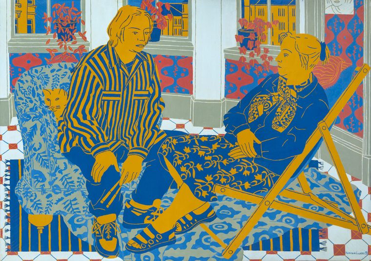 Figures with Cat and Deck Chair