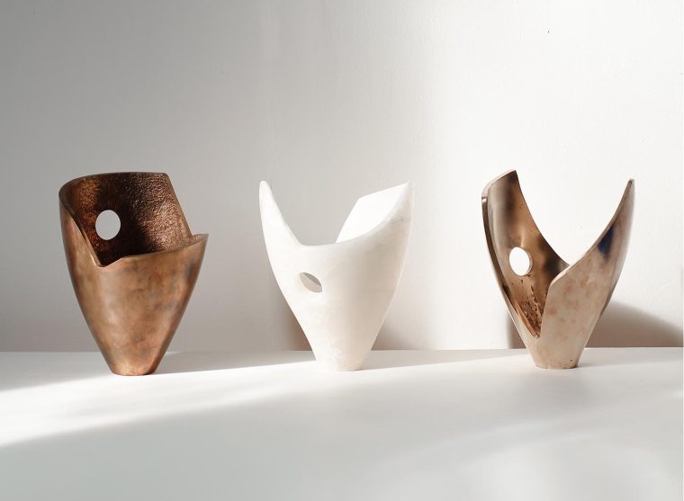 Group of Aperture Vases in alabaster and bronze