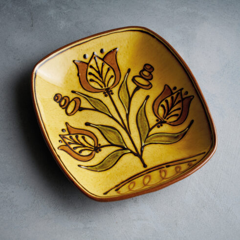 Pressed Dish with Tulips, Rectangular, Yellow