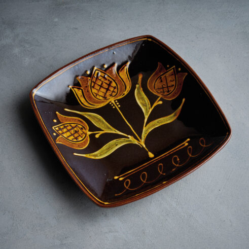 Pressed Dish with Tulips, Black