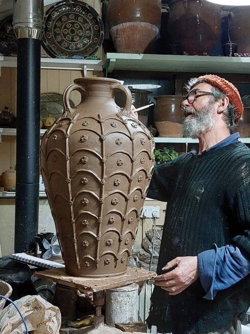Large Applique Jar with Sprigs, Green, In Progress