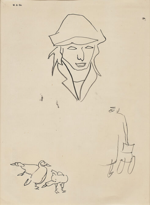Woman in a Hat with Geese