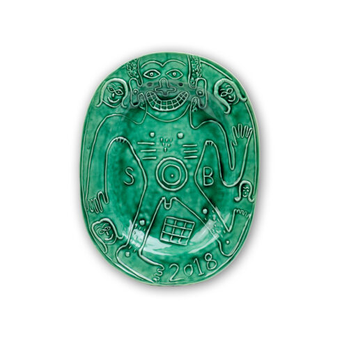 Relief Plate with Man – Soft Turquoise