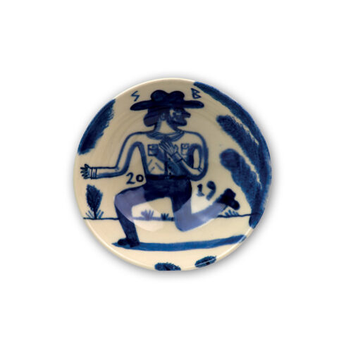 Blue and White Bowl with Running Man