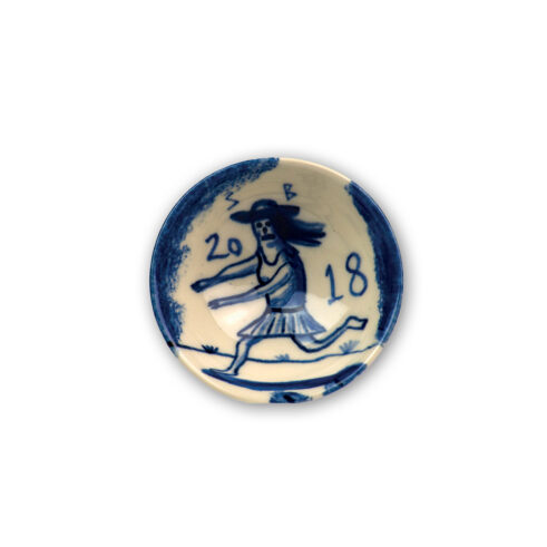Blue and White Bowl with Running Woman