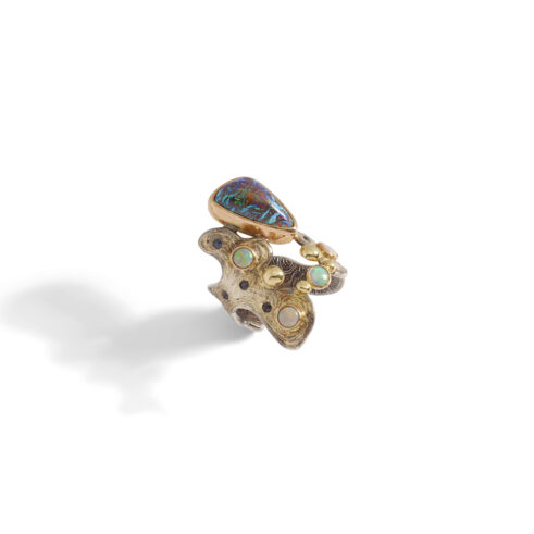 Rock ‘n’ Scroll Opal & Sapphire Ring