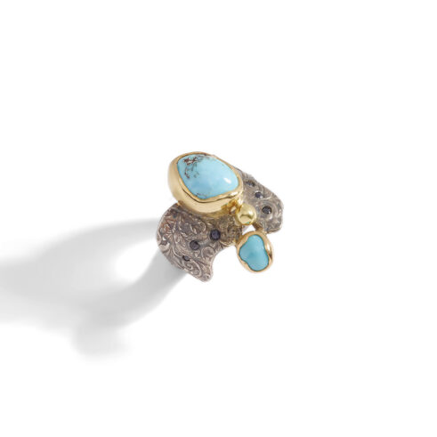 Rock ‘n’ Scroll Turquoise & Sapphire Ring