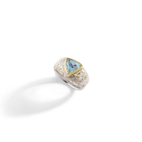 Aquamarine Trillion Rabbits & Flowers Ring