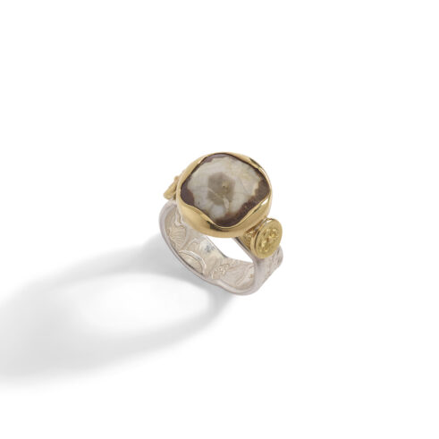 Blue/Black Sapphire Flower & Scroll Ring