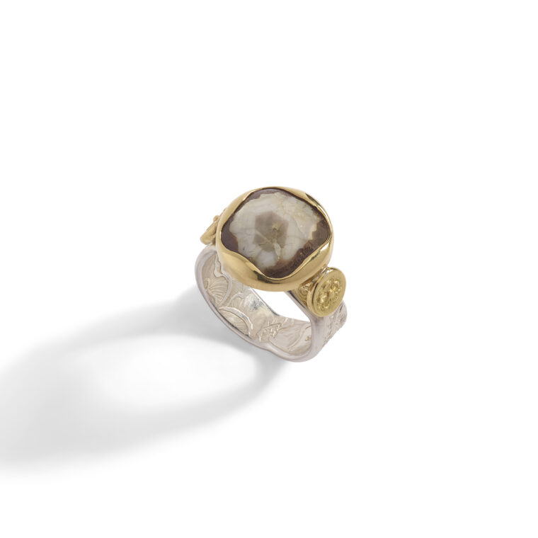Blue/Black Sapphire Flower & Scroll Ring