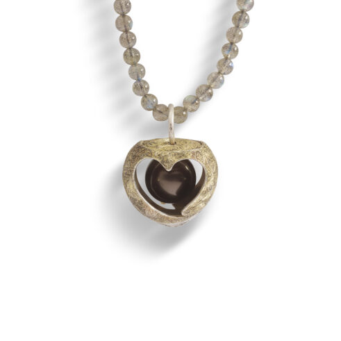 Nut/Heart Engraved Locket Pendant with Pearl