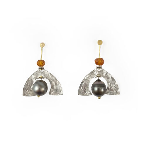 Black Pearl and Carnelian ‘Ear Wings’ Earrings