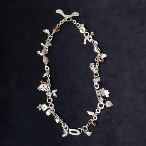 Walk in the Woods Necklace with Amber and Carnelian Beads