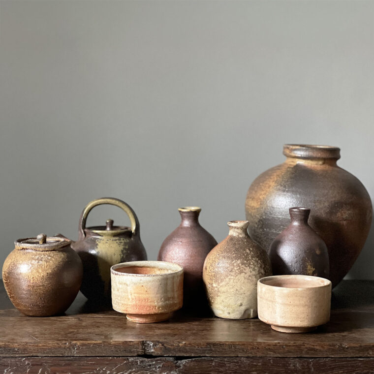 Selection of Simon Horton anagama fired stoneware