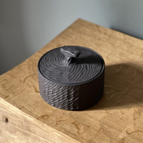 Carved Black Stoneware Keepsake Jar 01
