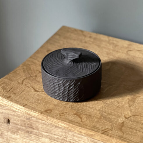 Carved Black Stoneware Keepsake Jar 02