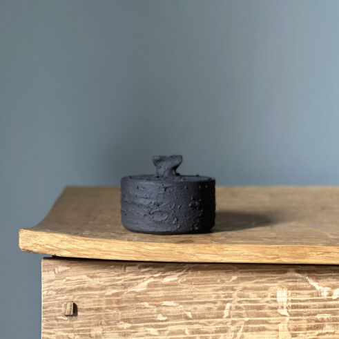 Textured Black Stoneware Keepsake Jar 02