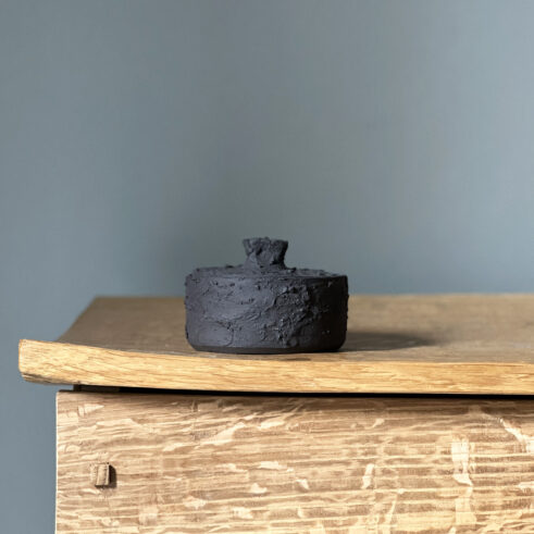 Textured Black Stoneware Keepsake Jar 01