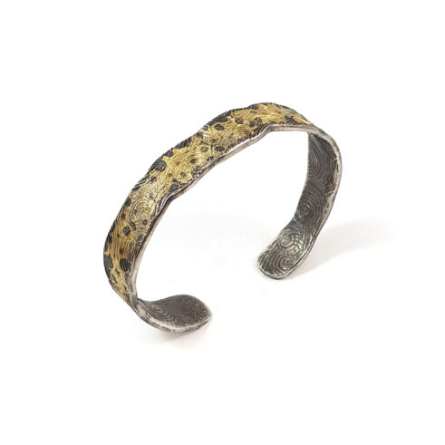 Oxidised Silver with Fired Gold Bangle