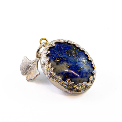 Lapis Lazuli Engraved Double Sided Pendant with 18ct Gold Loop