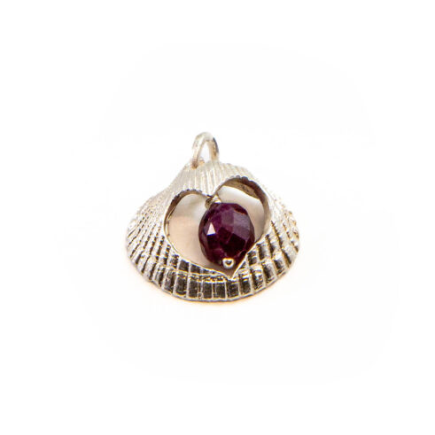 Silver Ruby Heart Shell Pendant