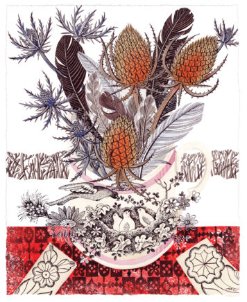 Winter Bird Cup and Teasels