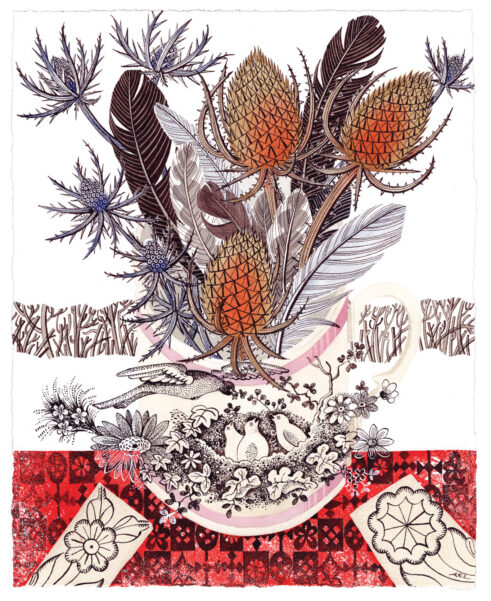 Winter Bird Cup and Teasels