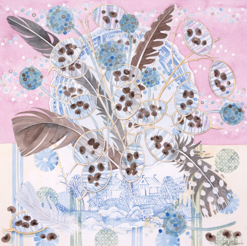 Honesty and Feathers, Blue Landscape