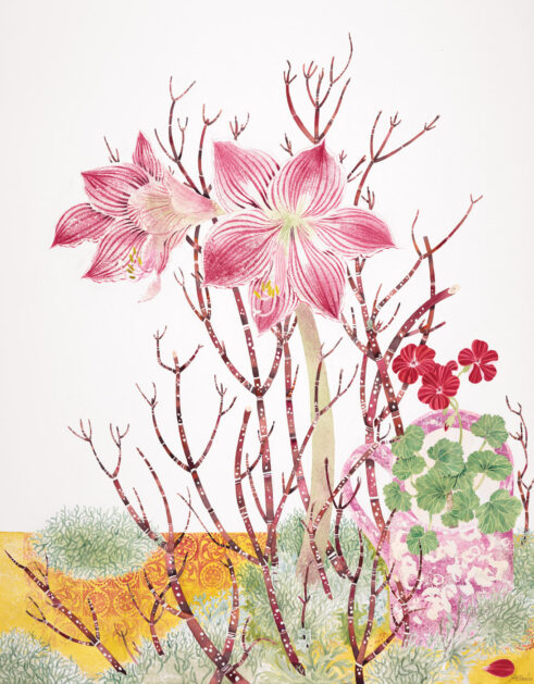 Amaryllis with Dogwood and Lichen