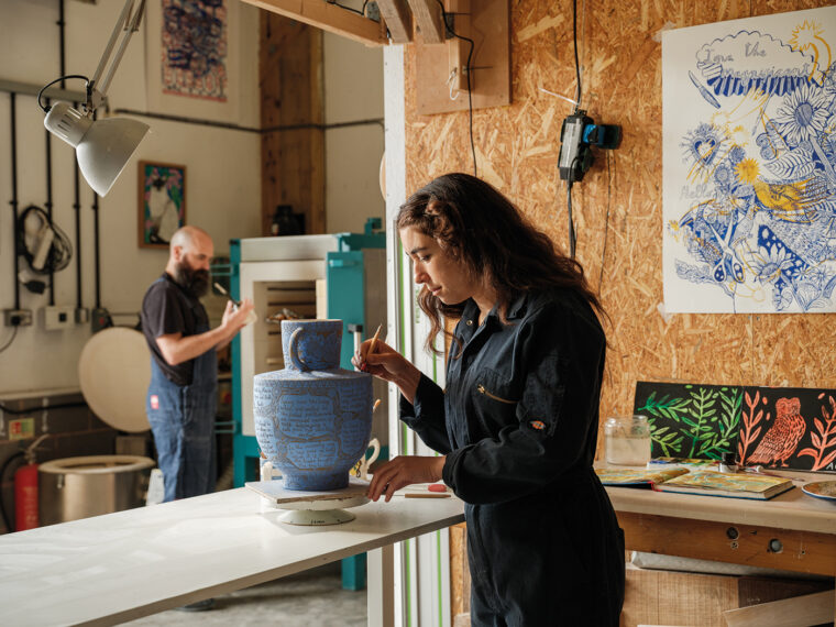 Vicky Lindo and Bill Brookes at work in their studio