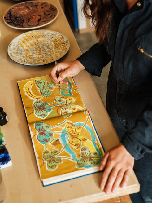 Vicky Lindo at work in her studio