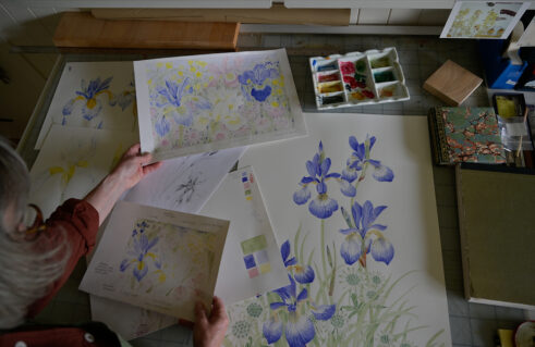 Angie Lewin painting in her studio II, 2026