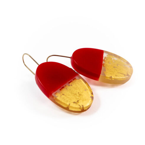 Red and Gold Oval Drop Earrings